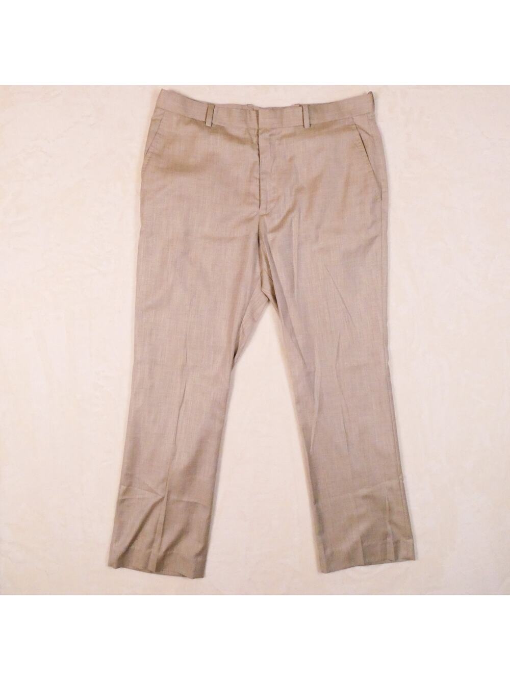 Perry Ellis Beige Textured Trousers Size 33x30 Retro Wheat Colored Straight Leg